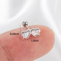 Silver barbell ear stud with double rainbow zircon hearts held on a fingertip - Silver-Multicolor Glitter