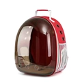 Red pet space capsule backpack with transparent window and breathable side vents - Red Transparent Brown Tint