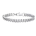 Classic silver stainless steel Cuban link bracelet with a secure lobster clasp closure - Steel Single Buckle / 8mm Width 21cm Bracelet