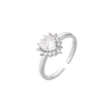 Macro shot of micro-pave heart zircon ring with adjustable band and silver finish - Adjustable Open / Silver-Heart