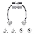 Silver horseshoe magnetic faux nose ring set with interchangeable stud ends - Rhinestone Ball Style / Silver
