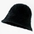 Damen Fischerhut aus schwarzem Kunstpelz mit flauschiger Textur für den Winter - M (56-58cm) / Schwarz
