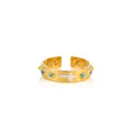 Detail of adjustable gold ring with white cross and colorful enamel bead accents - zj167