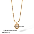Gold-plated necklace with cat-eye stone oval pendant and minimalist ball chain detail - Oval Green Cat's Eye Style (HF-X2215)