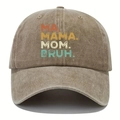 Khaki washed cotton baseball cap with vintage MA MAMA MOM BRUH colorful text print - One Size / Khaki