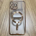 Detail van transparant hoesje met roségouden MagSafe-ring en camerabescherming - Luxe Goud