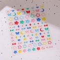 Stickers ongles 3D relief M-423 motifs cœurs étoiles et papillons colorés - Combinaison 3D Relief Colorée (M-423)