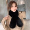 Cross-style black faux fox fur scarf with soft texture and elegant plush finish - Black