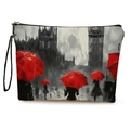Kultige Kosmetiktasche mit Big Ben-Druck, rotem Regenschirm und praktischer Handschlaufe - London Big Ben Regenszene Mit Gurt (xy-069-1) / 17*25cm