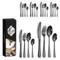 24-piece matte black stainless steel cutlery set with modern gift box packaging - 1010 Style (24Pcs Set/Mail Box) / Black