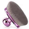 Professional purple round kabuki brush with dense grey synthetic bristles for makeup - OPP Bag / Large Oval Purple + Suede Pouch