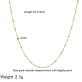 Golden 2mm bead chain necklace specifications showing length of 38.3 plus 5cm and 2.1g weight - 2mm Thin Ball Bead Chain Necklace