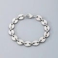 Polished silver stainless steel coffee bean chain bracelet with secure lobster clasp - Steel Color 11mm Bracelet