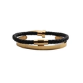 Set da uomo con bracciale rigido dorato e cinturino in pelle nera con chiusura magnetica - Set da 2 Pezzi Oro D