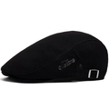 Black breathable mesh newsboy cap with side metal logo and adjustable silver buckle back - Adjustable / Black