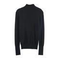 Pull en maille noir minimaliste à col montant avec poignets et ourlet côtelés - S / Noir