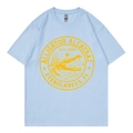 T-shirt en coton bleu clair avec imprimé Alligator Alcatraz jaune et col rond - Bleu clair