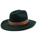 Cappello fedora classico in lana verde scuro a tesa larga con fascia in pelle borchiata marrone - M (56-58cm) / Verde Scuro