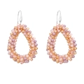 Handmade bohemian teardrop beaded dangle earrings with multicolor champagne crystal beads - Pink Purple