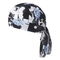 Breathable cycling bandana with ink print pattern and adjustable straps for outdoor sports - L(58-60cm) / Blue Black Floral Print (2#)