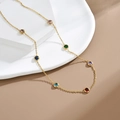 Delicate 18K gold plated titanium steel bracelet with vibrant colorful round gemstones - Multicolor Necklace (H363) / Gold