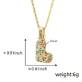 Gold heart pendant necklace with multi-color zircon inlay and dimensions displayed - Letter L
