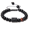 Adjustable Capricorn zodiac bracelet with black beads and tiger eye stone accent - Capricorn