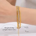 Triple layer gold curb and tennis bracelet with clear 3mm zircons for women - Clear Zircon Three-Layer Stacked Style (NB-B1236-WH2)
