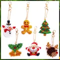 6-pack of 5D DIY Christmas diamond painting keychains featuring Santa and snowman - QC043 (6-Piece Set) Single-Sided