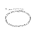 Polished silver stainless steel bracelet set with bead chain and zircon charm on white background - Silver 8 (Figaro Chain)
