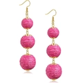 Close-up of pink woven ball drop earrings with elegant gold-tone metal connectors - Pink Three-Layer Woven Ball Style(#9)