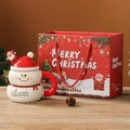 Ceramic snowman mug set with red lid and matching gift bag featuring Merry Christmas text - 400ml / Gift Box-Christmas Snowman