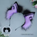 Diadema de orejas de animal de peluche morado y negro para disfraces de cosplay Halloween - Púrpura/Negro
