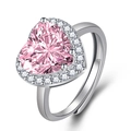 Bague coeur en zircon rose étincelant avec cristaux halo et anneau en argent ajustable - Bague (Réglable)
