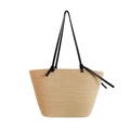 Handmade beige cotton rope woven tote bag with slim black shoulder straps for summer - Large / Khaki