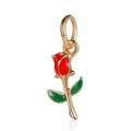 Close-up of a red rose charm with green leaves and gold plating for DIY jewelry - 29-Red Enamel Rose