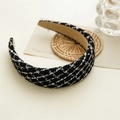 Classic black and white plaid tweed headband with wide padded design for women - Black Tweed Headband