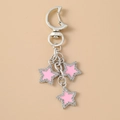 Sparkling pentagram keychain with pink enamel stars and rhinestones on a silver metal base - Pink
