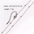 Silver stainless steel beaded necklace with lobster clasp, length 40+5cm and weight 1.7g - Large O-chain Bead Chain / Steel