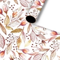 Papel de regalo floral con acuarelas, flores rosas y hojas marrones sobre fondo blanco - Floral de Acuarela Fondo Blanco