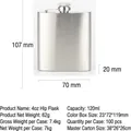 Classic 4oz portable stainless steel hip flask in brushed silver with 120ml capacity - Medium 4oz Silver Plastic Cap (110ml)
