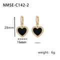 French vintage heart earrings in gold finish with black core and crystal pavé details - Gold/Black