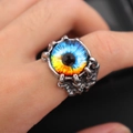 Gothic punk dragon claw ring with blue evil eye stone and antique silver finish - Multicolor Eye Eagle Claw Ring
