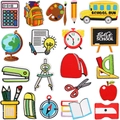 Set di 20 toppe ricamate a tema scuola con scuolabus, zaino e mappamondo per vestiti - Set di 20