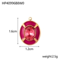 Rose red zircon pendant with gold plated frame, 1.6cm height oval DIY fashion accessory - Rose Red Enamel Rose Red Zirconia / Rose Red Gold