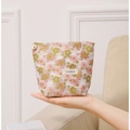 Borsa per cosmetici floreale bianco panna con motivi rosa e verdi e zip a fiore - Piccolo / Stampa Floreale Bianca