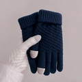Guanti invernali in maglia blu scuro con punte touch e polsini a costine - Blu navy