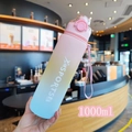 Pink, yellow and blue gradient 1000ml sports water bottle with handle and flip top lid - 1000ml / 2106 Pink