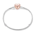 Silbernes Schlangenarmband mit roségoldenem Herzverschluss für DIY-Anhänger - 17cm / Zweifarbiger Herzverschluss (LZ44)