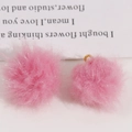 DIY handmade earring accessory with soft pink plush ball pendant and gold metal ring - Pink